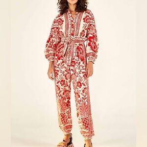 Farm Rio red pineapple garden Jumpsuit Sz L new with tags